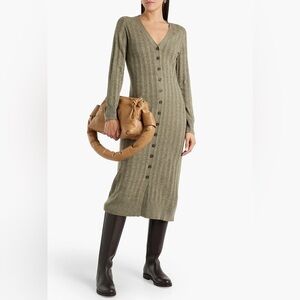 Naadam Ribbed Silk And Cashmere-blend Midi Dress In Army Green